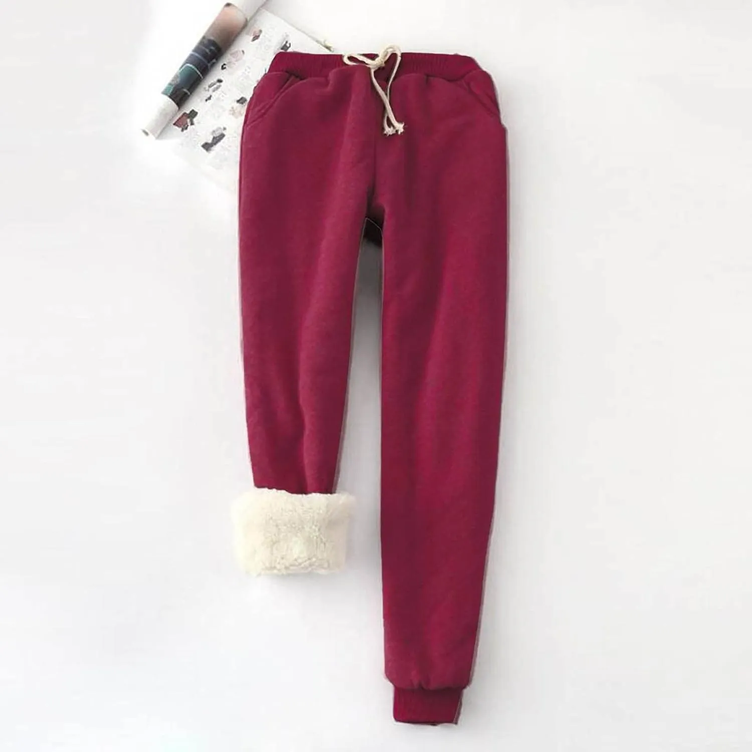 Sweatpants Women Sherpa Lined Winter Warm Fleece Joggers Casual Comfy Thermal Workout Athletic Trousers with Pockets
