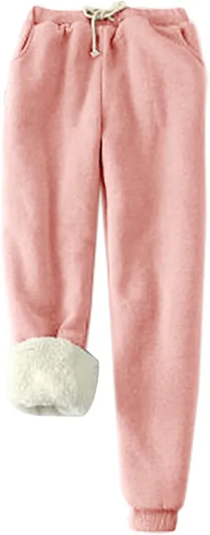 Sweatpants Women Sherpa Lined Winter Warm Fleece Joggers Casual Comfy Thermal Workout Athletic Trousers with Pockets