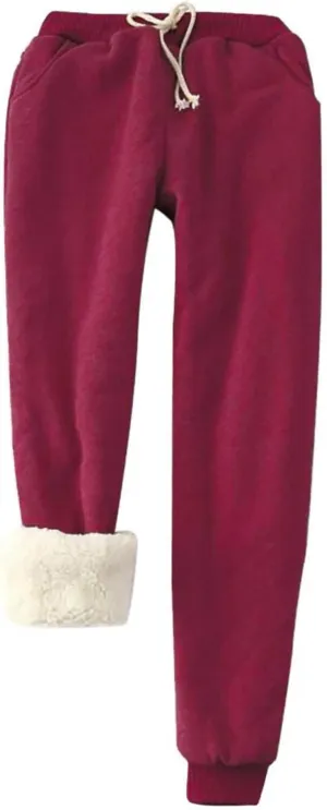 Sweatpants Women Sherpa Lined Winter Warm Fleece Joggers Casual Comfy Thermal Workout Athletic Trousers with Pockets