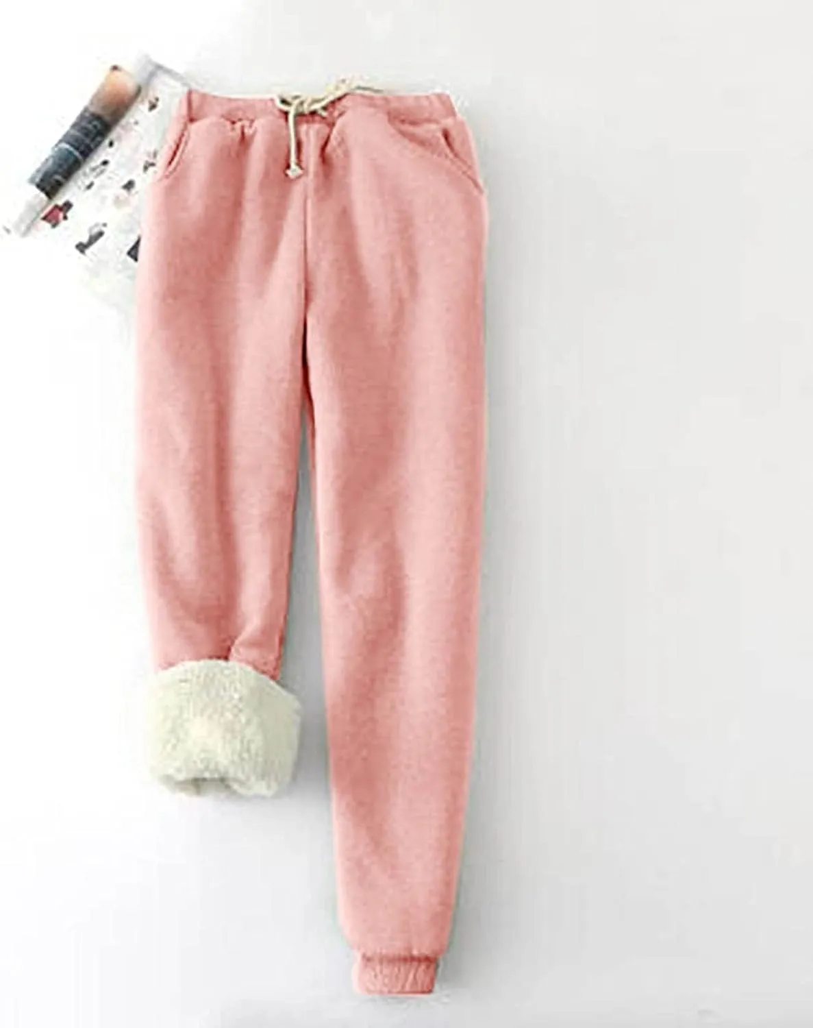Sweatpants Women Sherpa Lined Winter Warm Fleece Joggers Casual Comfy Thermal Workout Athletic Trousers with Pockets