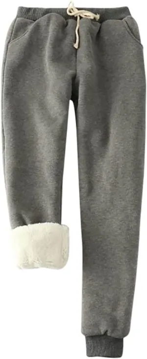 Sweatpants Women Sherpa Lined Winter Warm Fleece Joggers Casual Comfy Thermal Workout Athletic Trousers with Pockets