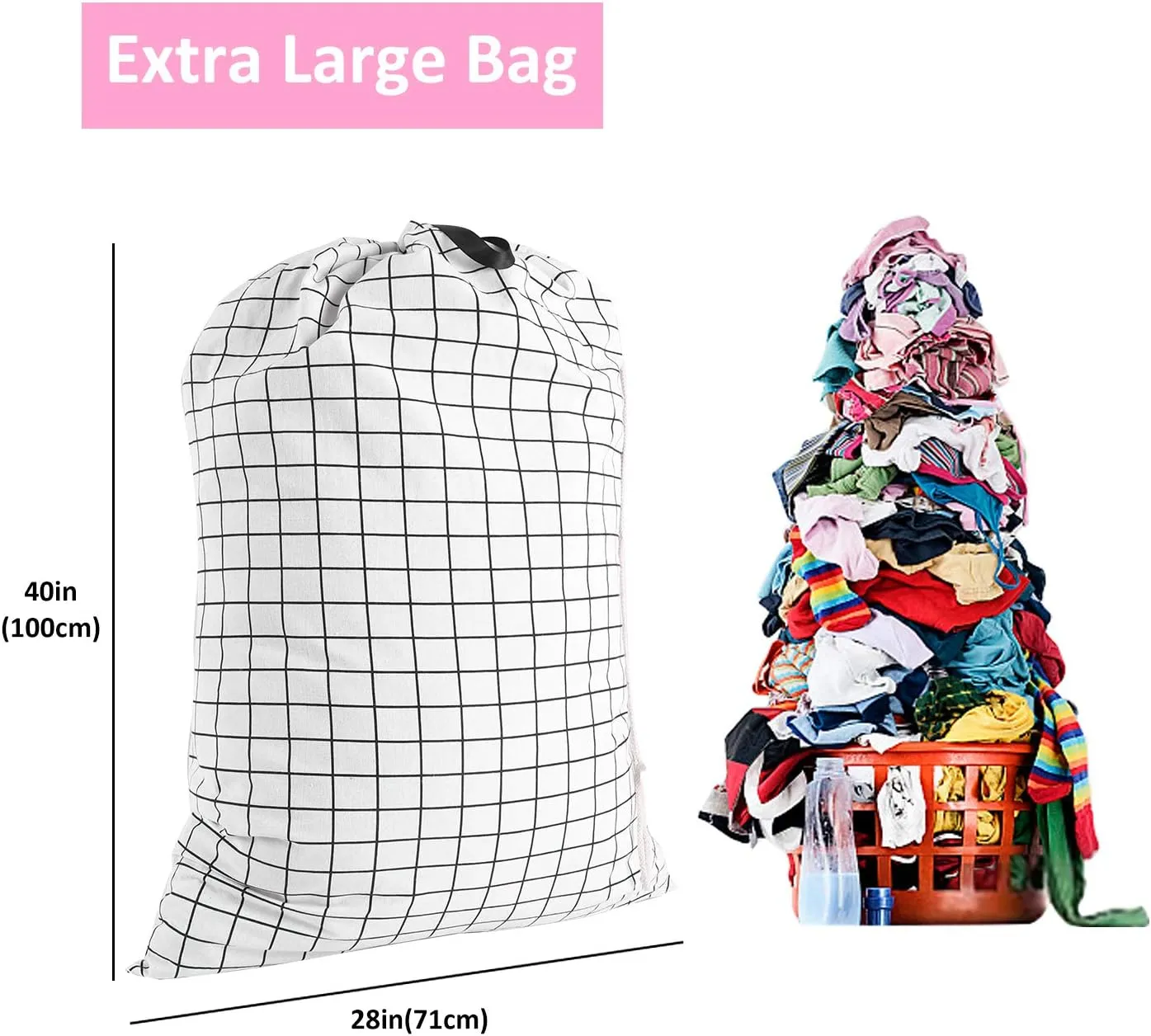 SWISSELITE Heavy Duty Laundry Drawstring Bag with Strap, 28 x 40 Inches Travel Dirty Clothes Bag for Laundromat and Household, 6 Color