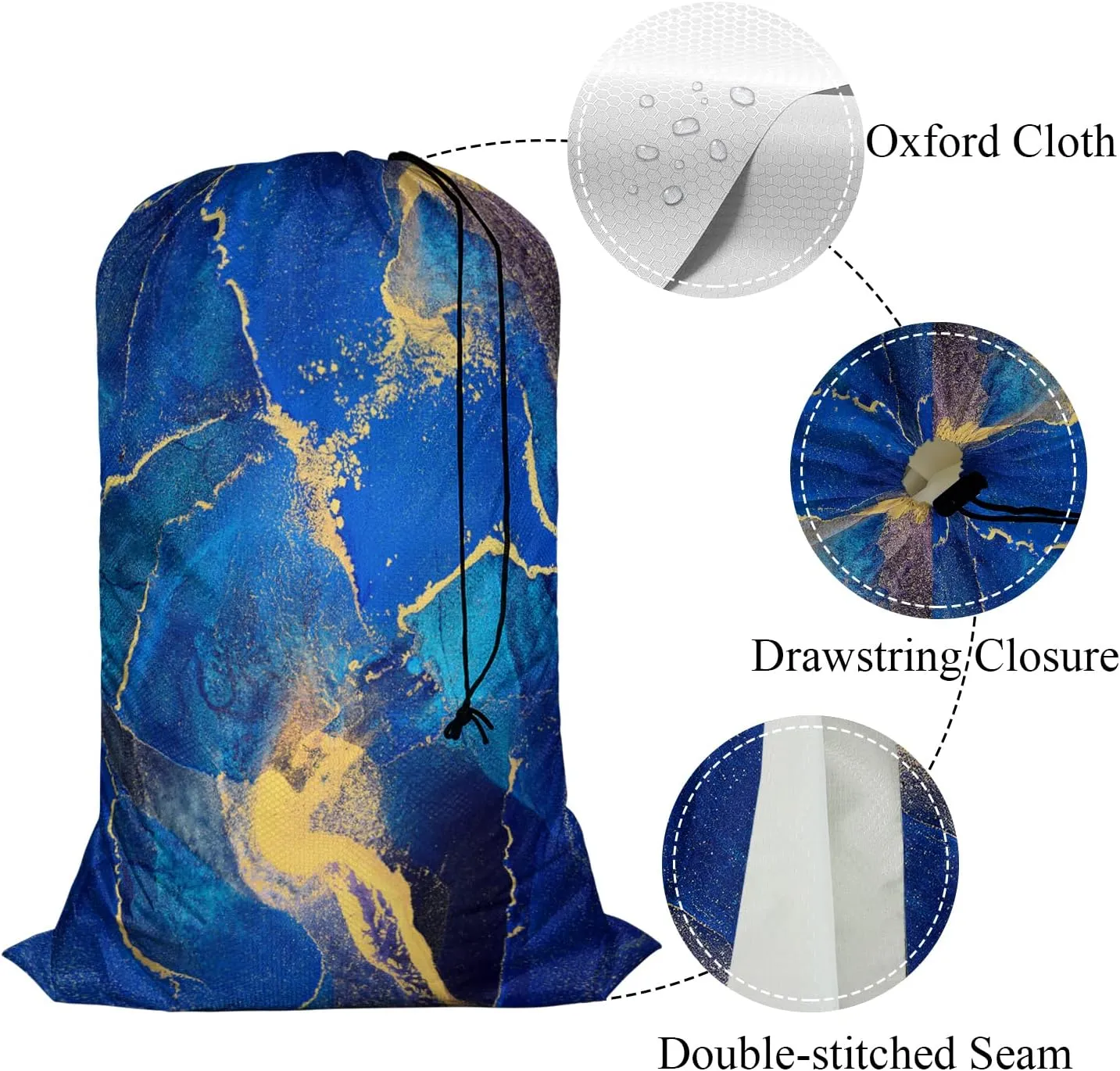 Swono Abstract Fluid Art Large Capacity Laundry Hamper Basket Alcohol Ink Painting Golden Swirls Storage Baskets for Bedroom, Bathroom, Dorm, Washing Room, Oxford Cloth, Blue