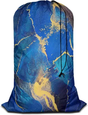 Swono Abstract Fluid Art Large Capacity Laundry Hamper Basket Alcohol Ink Painting Golden Swirls Storage Baskets for Bedroom, Bathroom, Dorm, Washing Room, Oxford Cloth, Blue