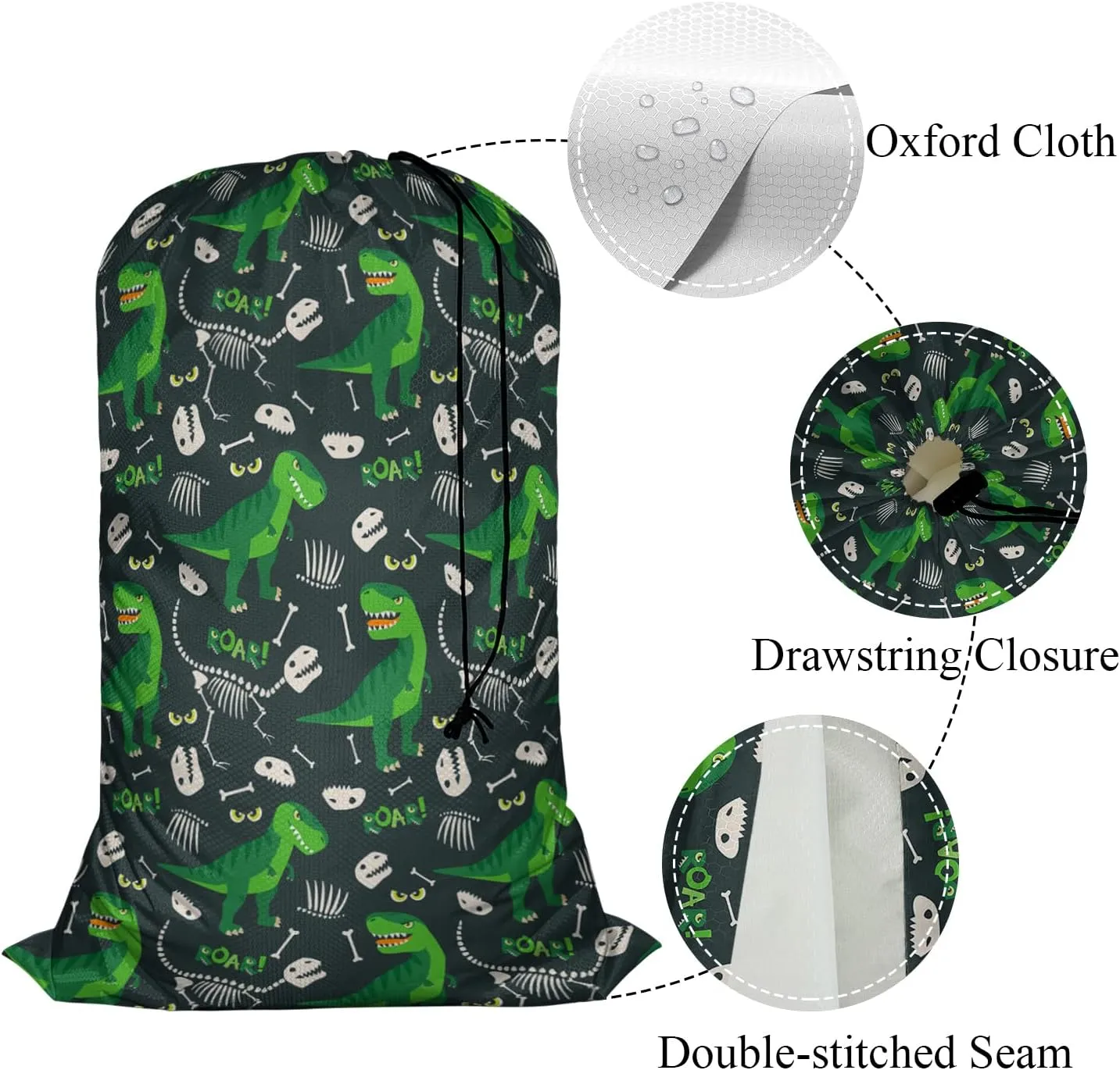 Swono Laundry Basket Clothes Hamper Bag Animal Bones Dino Skull Cartoon Print Collapsible Dirty Clothes Storage Laundry Organizer, 28x40 Inch Oxford Cloth, Dinosaur