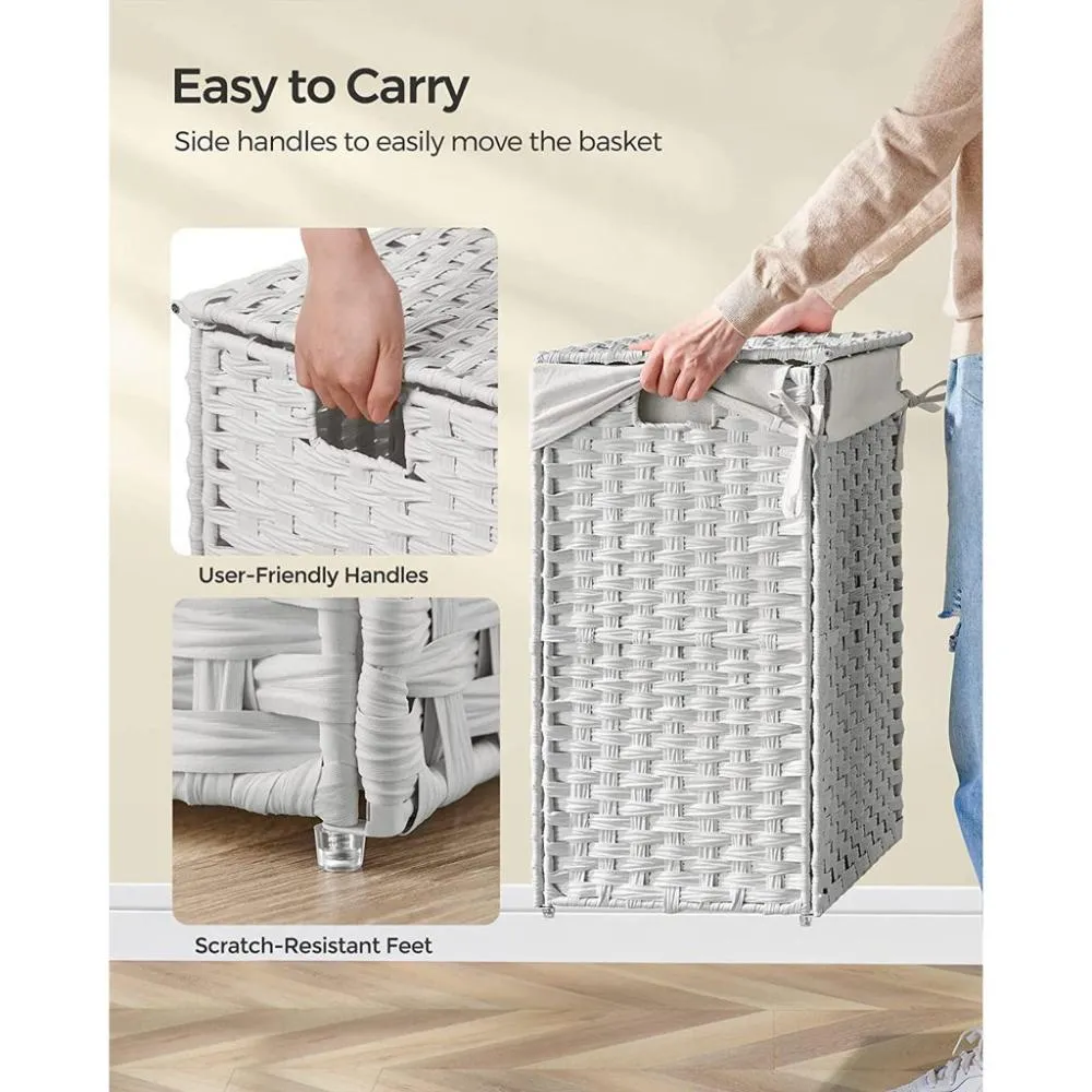 Synthetic Rattan Laundry Basket 90L - White