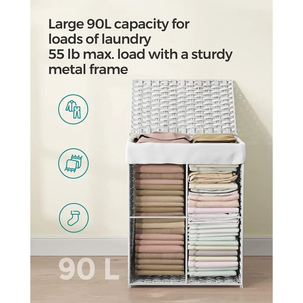 Synthetic Rattan Laundry Basket 90L - White