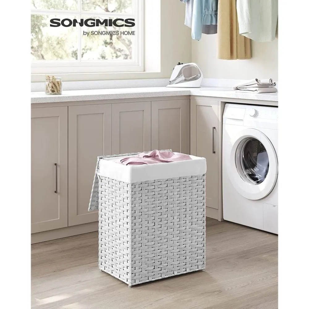 Synthetic Rattan Laundry Basket 90L - White