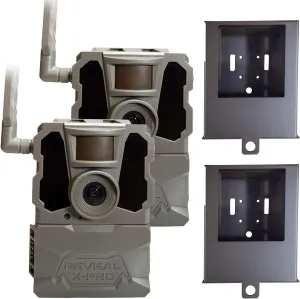 TACTACAM Reveal X PRO Cellular Trail Camera, Verizon and AT&T, NO Glow, Integrated GPS Tracking, Built in LCD Screen, HD Photo and HD Video (2 PK)   2 Steel Security Cases