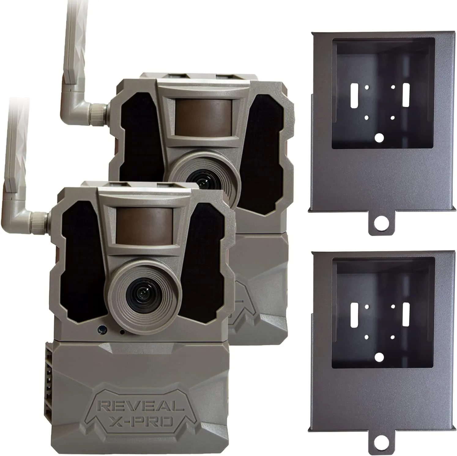 TACTACAM Reveal X PRO Cellular Trail Camera, Verizon and AT&T, NO Glow, Integrated GPS Tracking, Built in LCD Screen, HD Photo and HD Video (2 PK)   2 Steel Security Cases