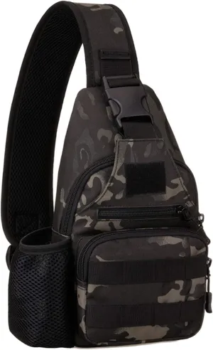 Tactical Military Chest Sling Bag Water Resistant MOLLE Shoulder Backpack Mens One Strap Daypack with Water Bottle Holder