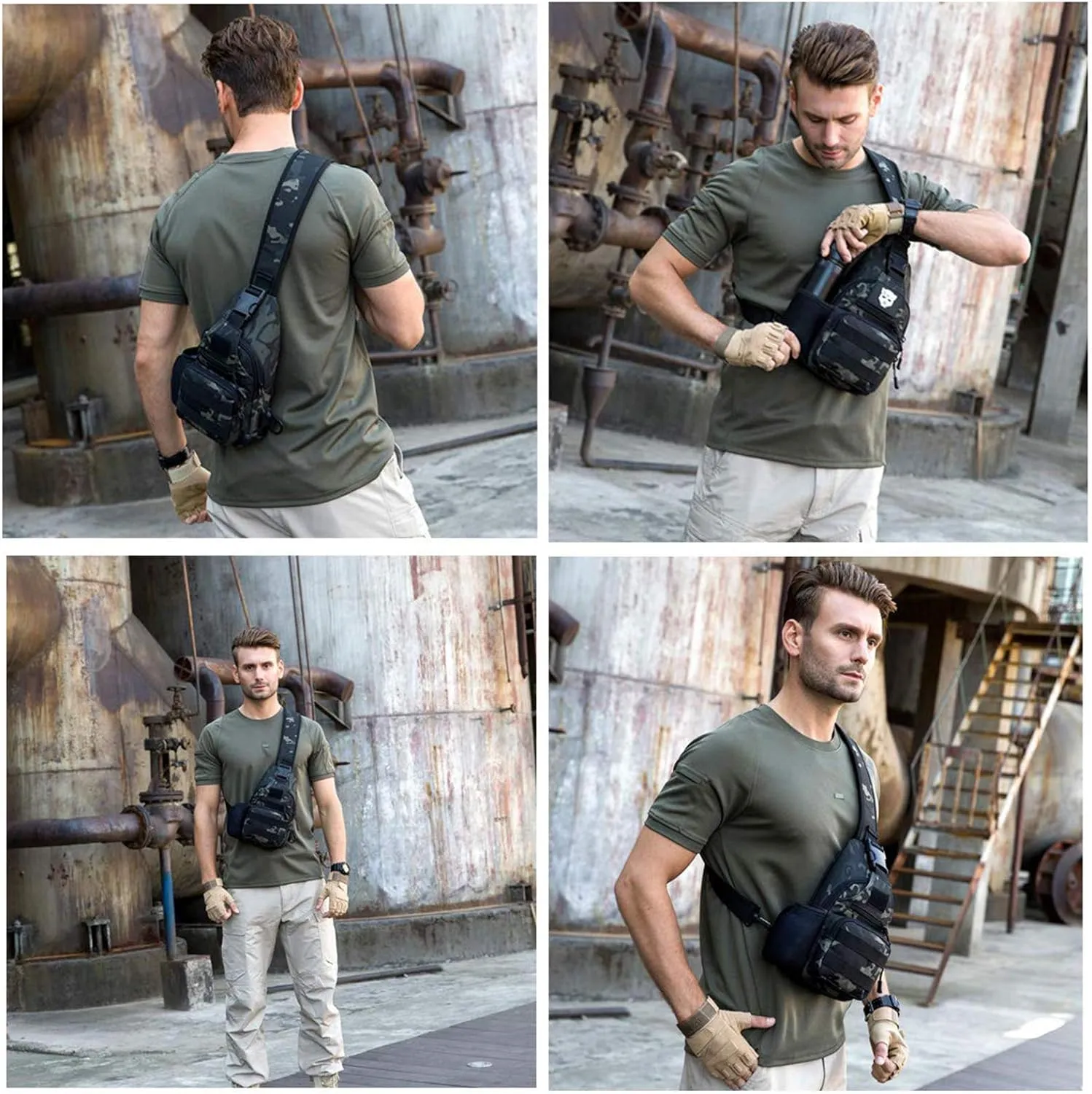 Tactical Military Chest Sling Bag Water Resistant MOLLE Shoulder Backpack Mens One Strap Daypack with Water Bottle Holder