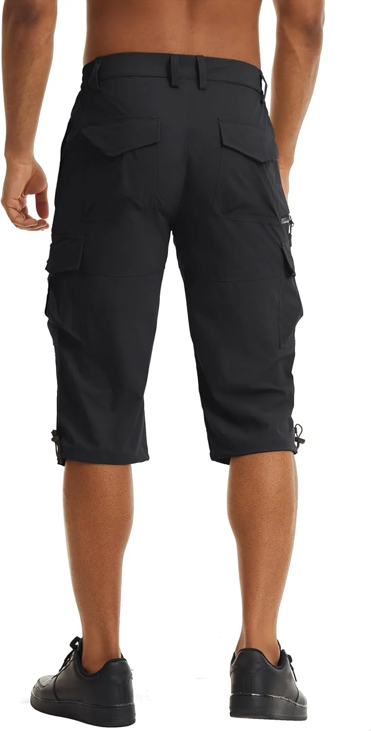 TACVASEN Men's Capri Pants 7 Pockets 3/4 Quick Dry Water Resistant Workout Hiking Summer Long Cargo Shorts Below Knee