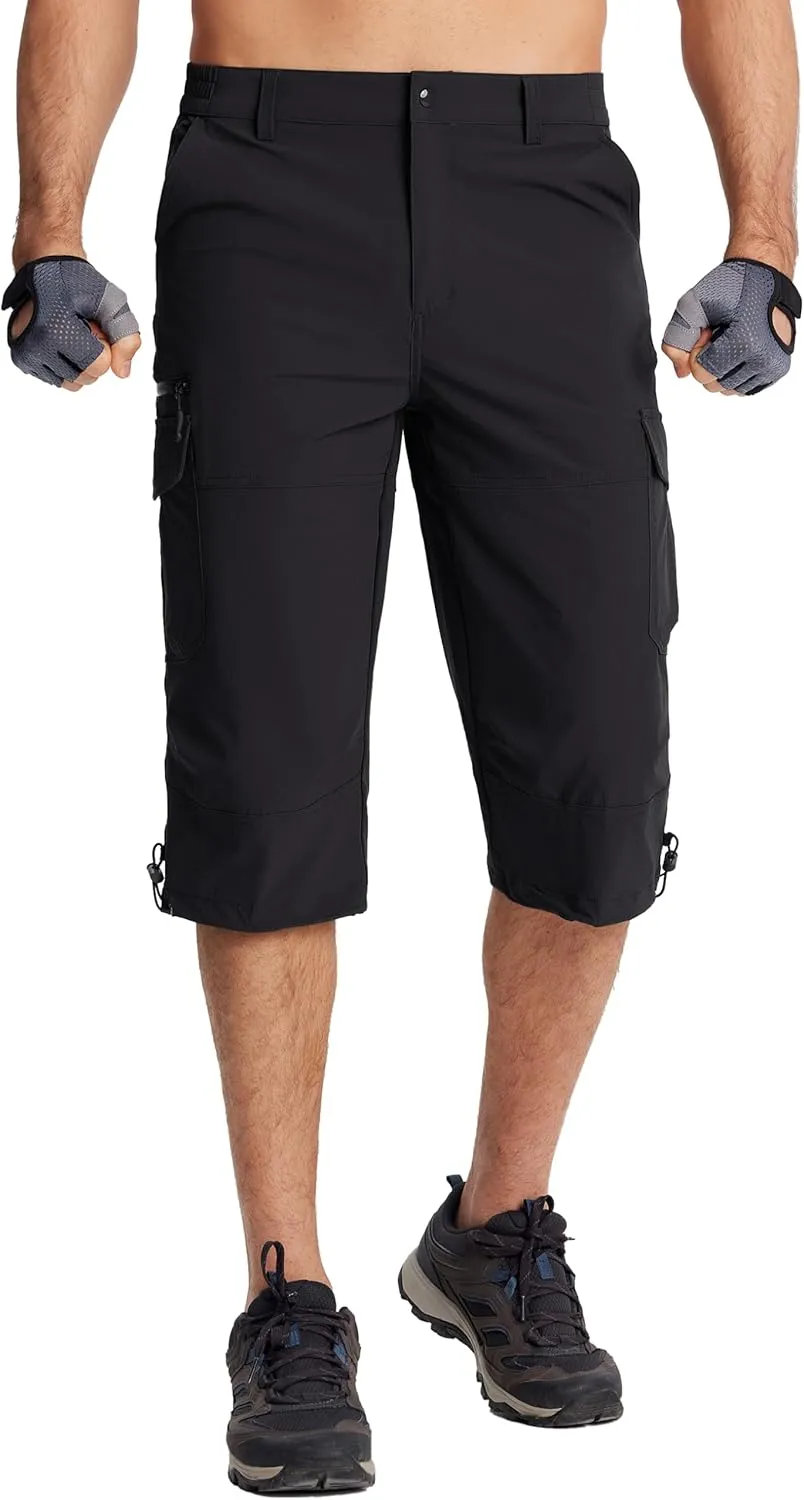 TACVASEN Men's Capri Pants 7 Pockets 3/4 Quick Dry Water Resistant Workout Hiking Summer Long Cargo Shorts Below Knee