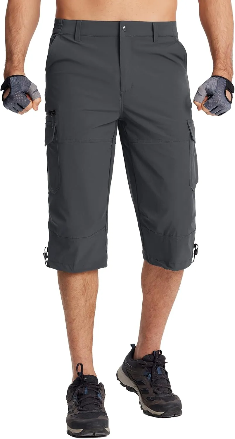 TACVASEN Men's Capri Pants Quick Dry Cargo Hiking Water Resistant Work Summer Long Shorts Below Knee