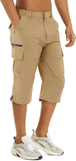 TACVASEN Men's Capri Pants Quick Dry Cargo Hiking Water Resistant Work Summer Long Shorts Below Knee