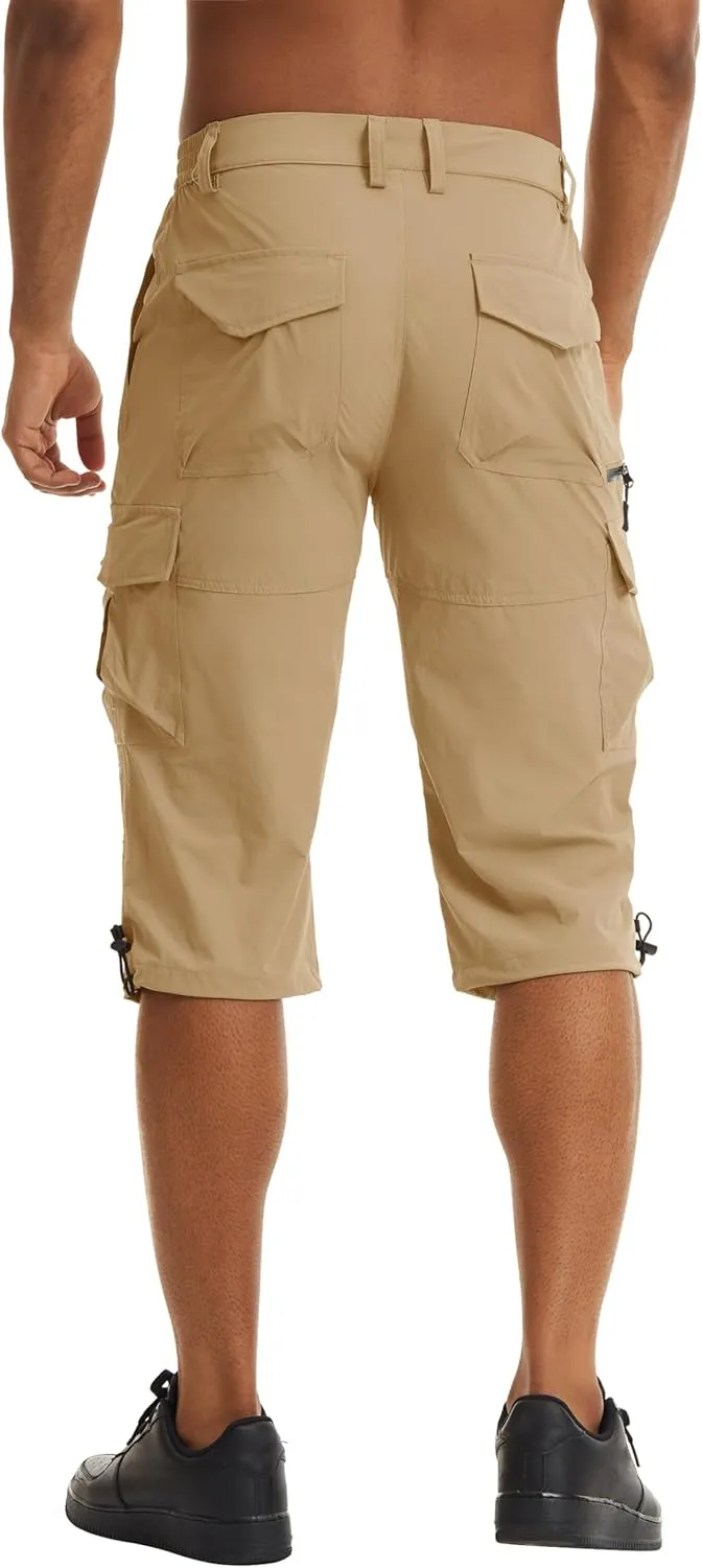 TACVASEN Men's Capri Pants Quick Dry Cargo Hiking Water Resistant Work Summer Long Shorts Below Knee