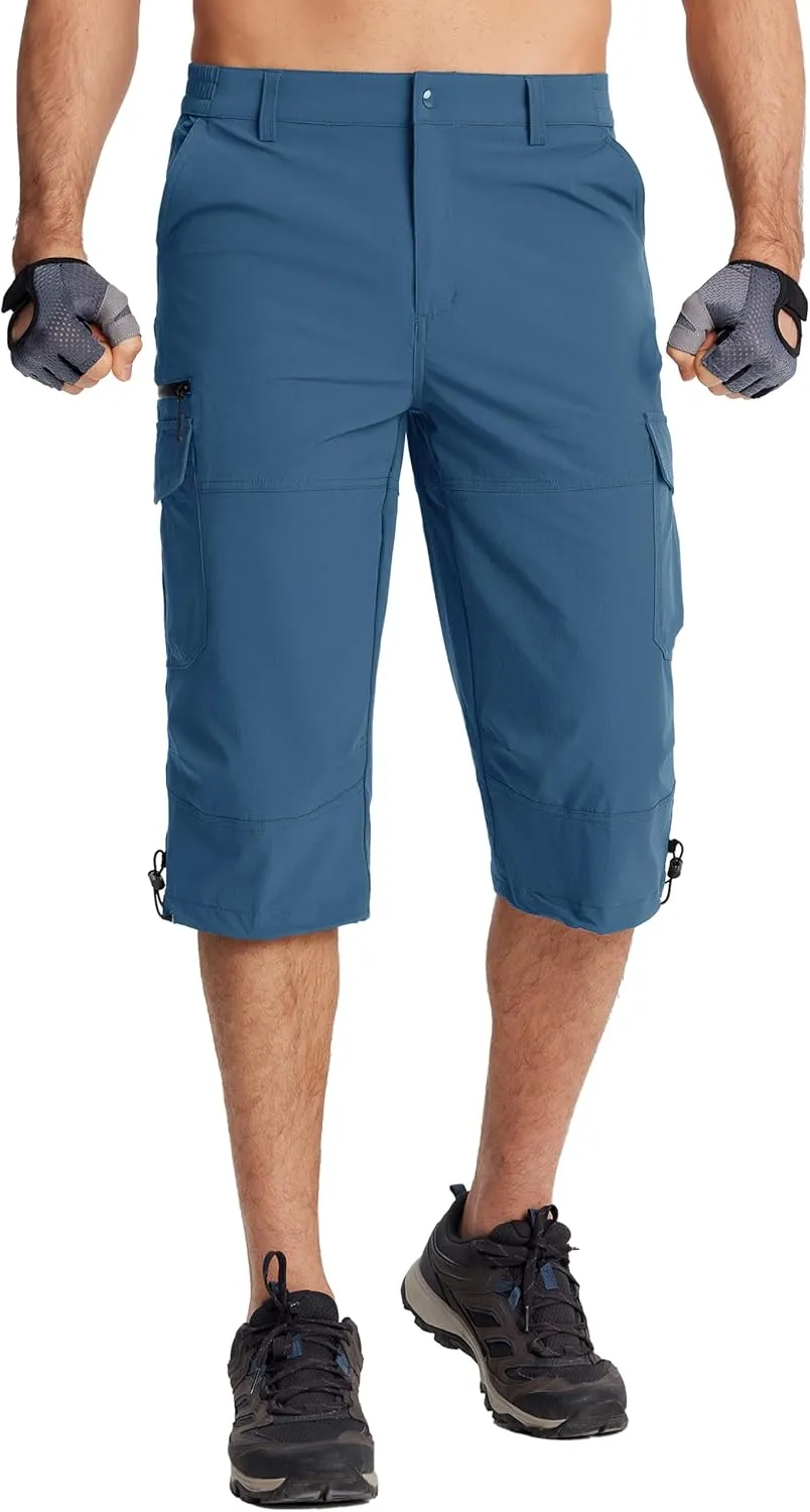 TACVASEN Men's Capri Pants Quick Dry Cargo Hiking Water Resistant Work Summer Long Shorts Below Knee