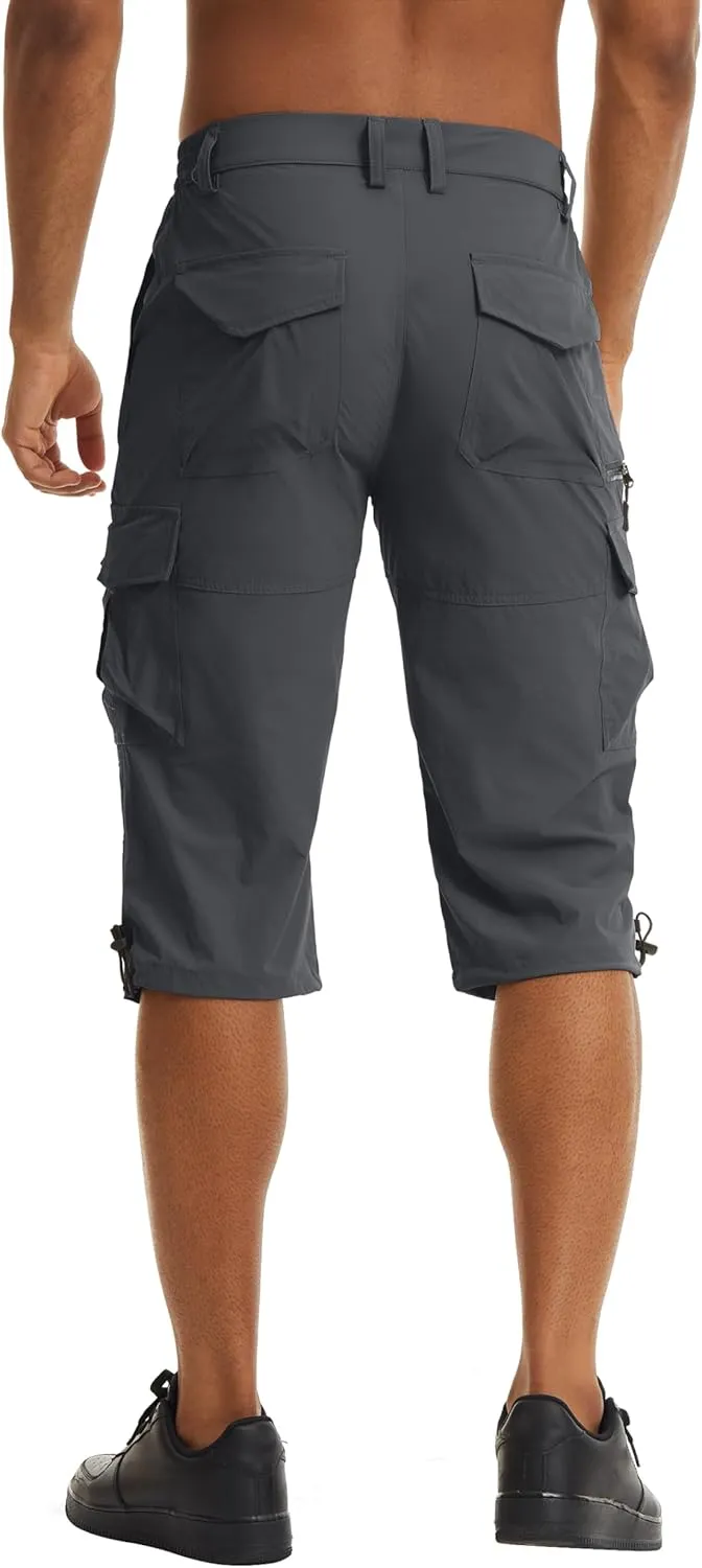 TACVASEN Men's Capri Pants Quick Dry Cargo Hiking Water Resistant Work Summer Long Shorts Below Knee