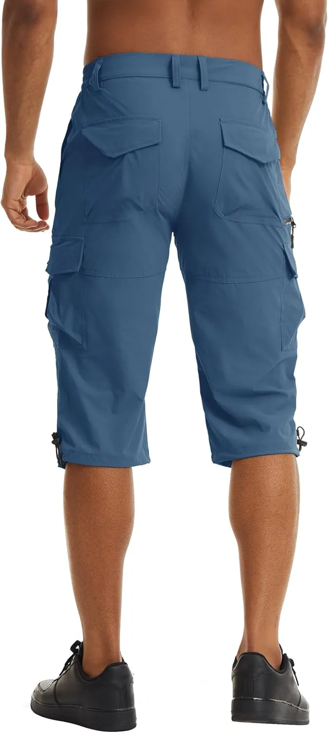 TACVASEN Men's Capri Pants Quick Dry Cargo Hiking Water Resistant Work Summer Long Shorts Below Knee