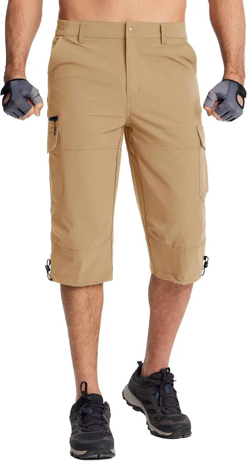 TACVASEN Men's Capri Pants Quick Dry Cargo Hiking Water Resistant Work Summer Long Shorts Below Knee