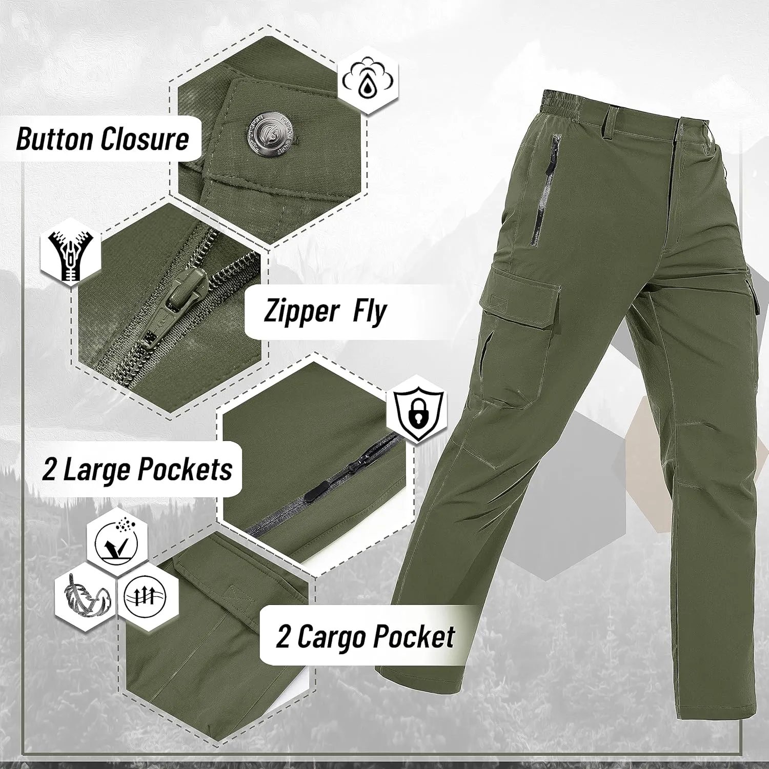 TACVASEN Men's Cargo Pants 5 Pockets Water Resistant Lightweight Quick Dry Ripstop Stretch Pants for Hiking Work Travel
