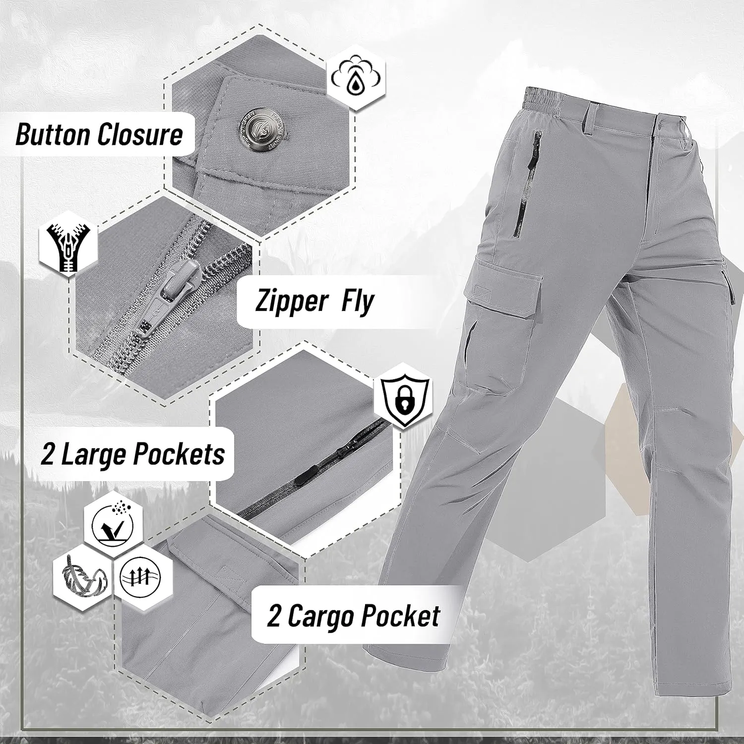 TACVASEN Men's Cargo Pants 5 Pockets Water Resistant Lightweight Quick Dry Ripstop Stretch Pants for Hiking Work Travel