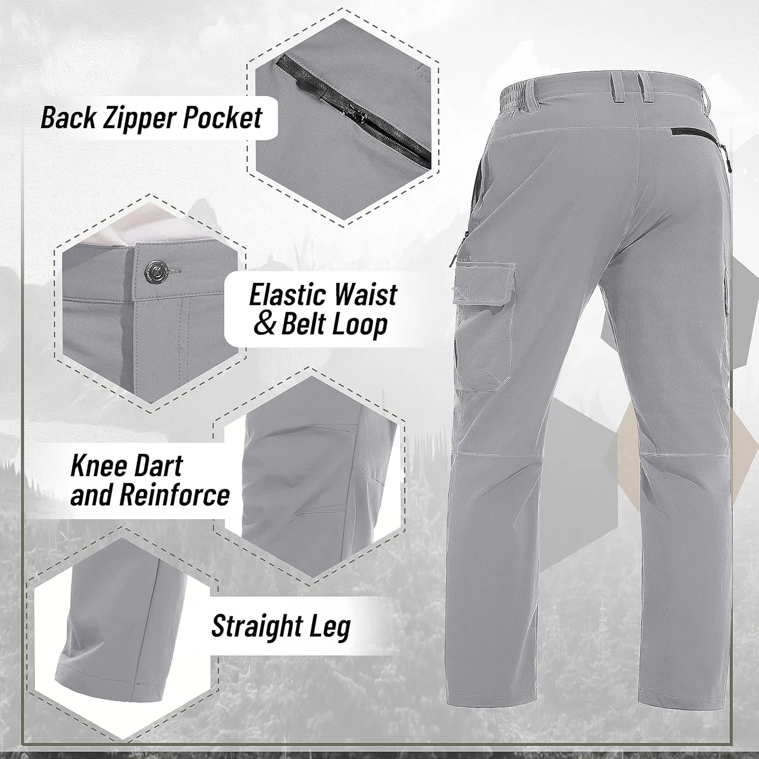 TACVASEN Men's Cargo Pants 5 Pockets Water Resistant Lightweight Quick Dry Ripstop Stretch Pants for Hiking Work Travel