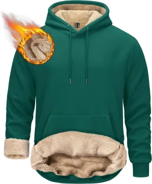 TACVASEN Men's Pullover Hoodie Thick Sherpa Lined Kangaroo Pocket Winter Windproof Warm Fleece Hoodie Athletic Sweatshirts