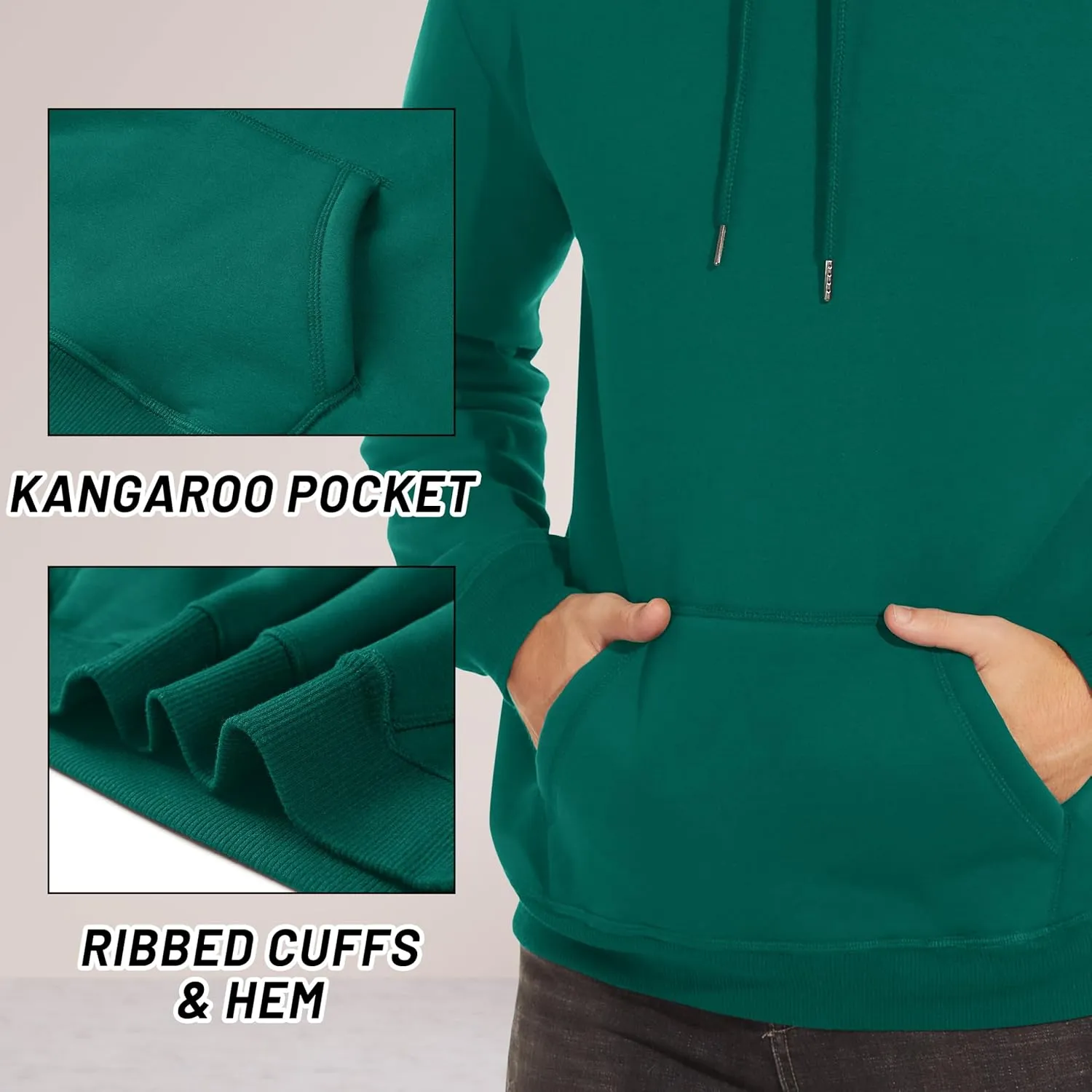 TACVASEN Men's Pullover Hoodie Thick Sherpa Lined Kangaroo Pocket Winter Windproof Warm Fleece Hoodie Athletic Sweatshirts