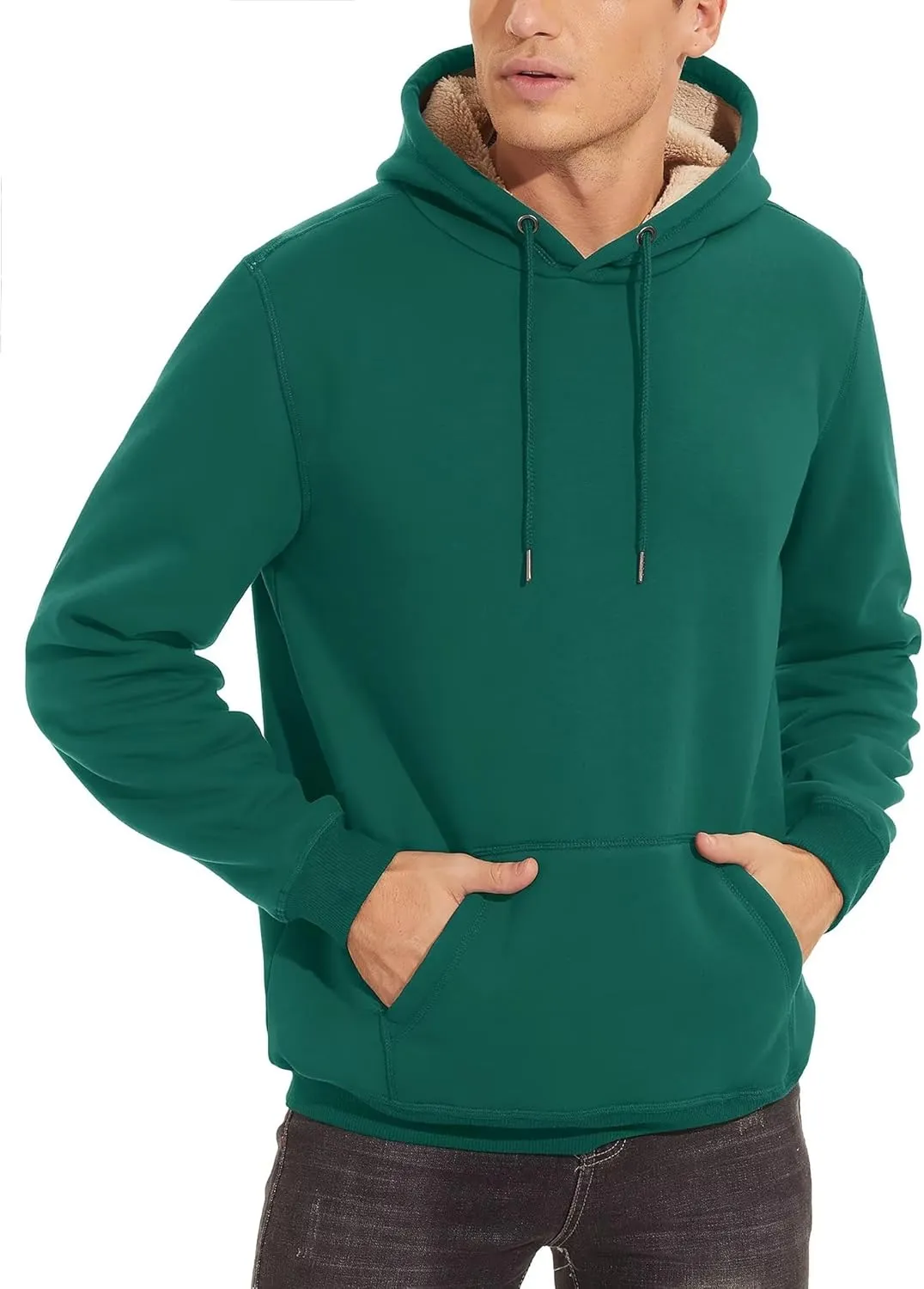 TACVASEN Men's Pullover Hoodie Thick Sherpa Lined Kangaroo Pocket Winter Windproof Warm Fleece Hoodie Athletic Sweatshirts