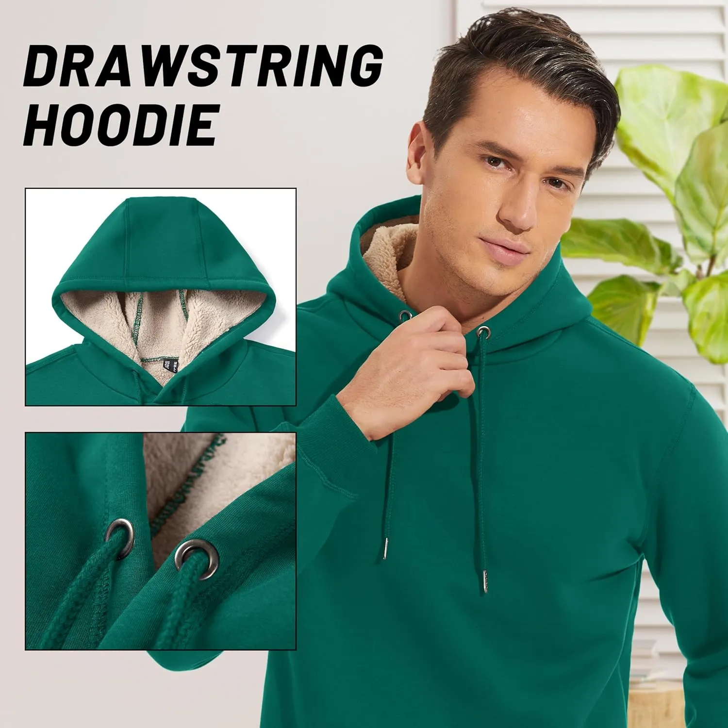TACVASEN Men's Pullover Hoodie Thick Sherpa Lined Kangaroo Pocket Winter Windproof Warm Fleece Hoodie Athletic Sweatshirts