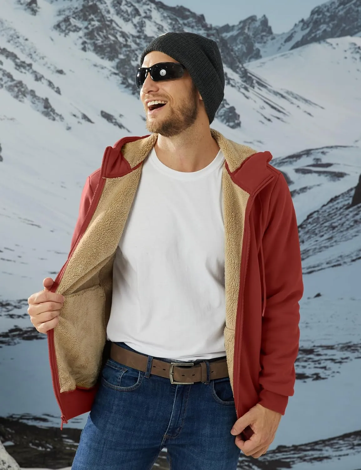 TACVASEN Men's Zip Up Sherpa Lined Hoodies Thick Fleece Heavyweight Jacket Windproof Thermal Zipper Sweatshirt