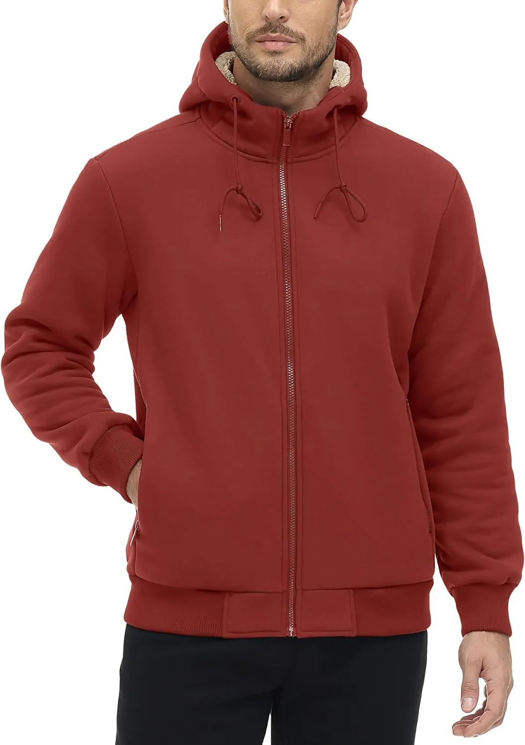 TACVASEN Men's Zip Up Sherpa Lined Hoodies Thick Fleece Heavyweight Jacket Windproof Thermal Zipper Sweatshirt
