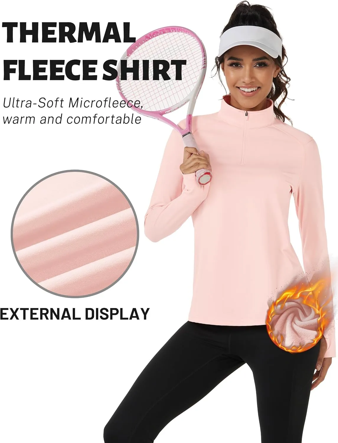 TACVASEN Women's Quarter Zip Pullover Fleece Lined Golf Shirt Long Sleeve Workout Tops Athletic Sweatshirt for Women