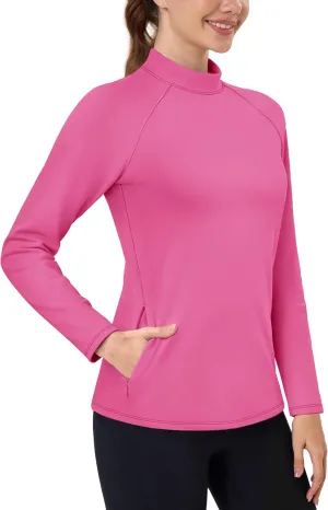 TACVASEN Women's Thermal Shirts Mock Turtleneck Fleece Lined Long Sleeve Underwear Water Resistant Athletic Base Layer