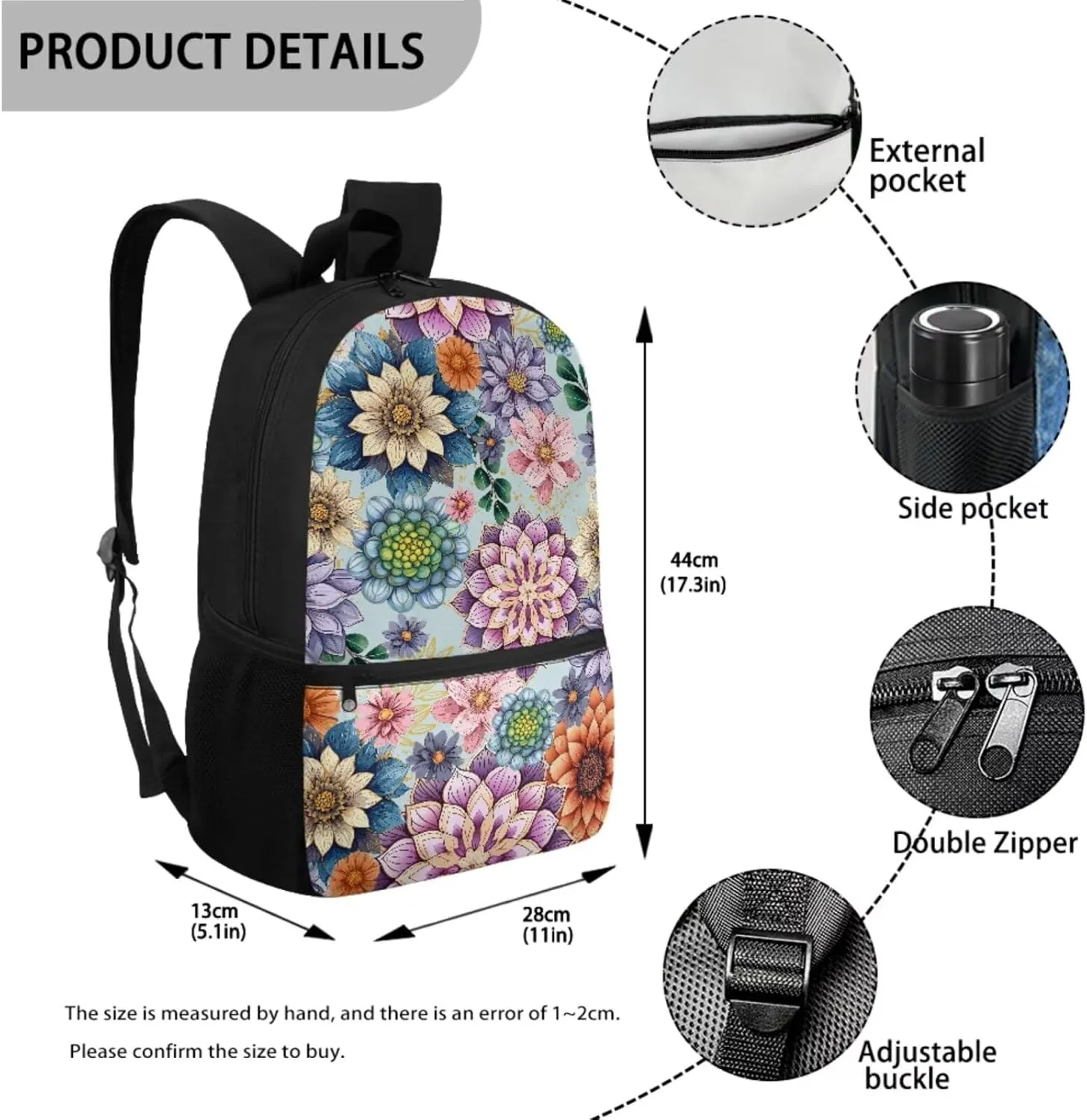 Talayituse Boho Mandala Print 3PCS School Backpack for Teens Girls, Kids Backpack for Teens Elementary Middle High School Students, Large Capacity 17 Inch Schoolbags with Lunch Box and Pencil Case