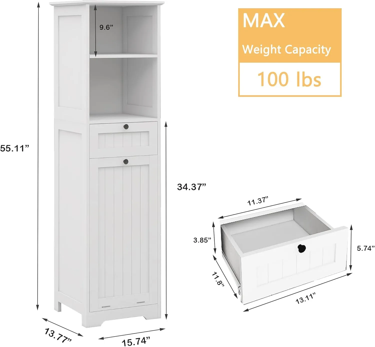 Tall Tilt Out Laundry Room Cabinets and Storage with Hidden Removable Basket, Pull Out Laundry Cabinet Hamper with Door and Drawer for Laundry Room, Bathroom, 13 Gallons