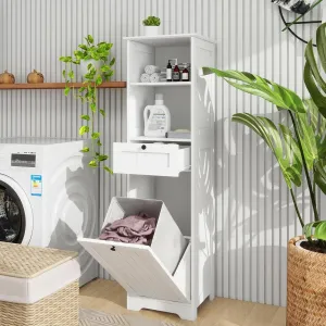 Tall Tilt Out Laundry Room Cabinets and Storage with Hidden Removable Basket, Pull Out Laundry Cabinet Hamper with Door and Drawer for Laundry Room, Bathroom, 13 Gallons