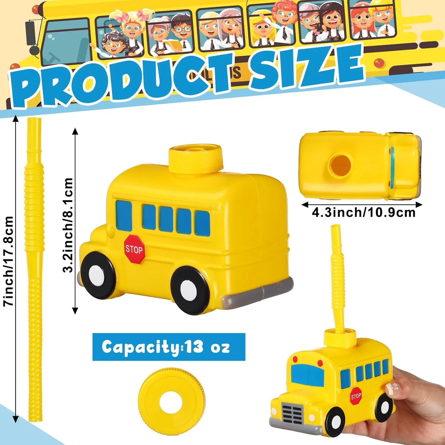 Tanlade 12 Set School Bus Cups with Straws, Plastic Vehicle Bus Shape Cup Bulk First Day of School Birthday Party Favor for Car Birthday Party