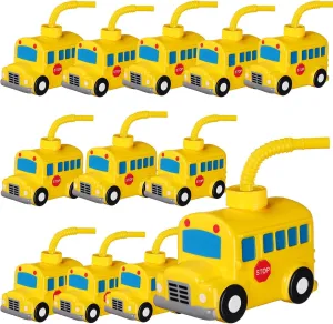 Tanlade 12 Set School Bus Cups with Straws, Plastic Vehicle Bus Shape Cup Bulk First Day of School Birthday Party Favor for Car Birthday Party