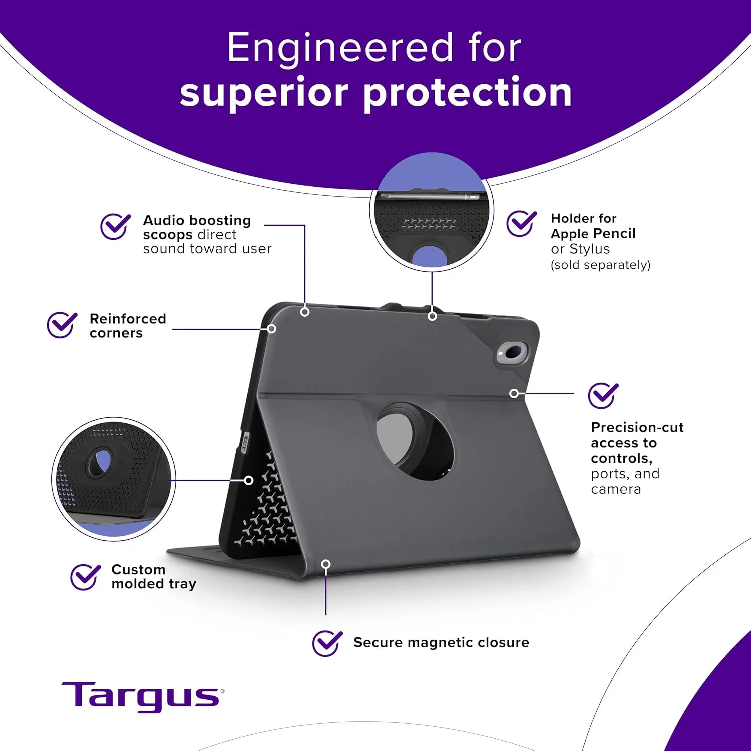Targus VersaVu iPad 10th Generation Case 2022 iPad 10.9 Inch Case, 10 Case 360 Degree Rotating Military Grade Drop Protection Cover for 10.9â€ 10th Gen 2022 Magnetic Close, Black (THZ935GL)