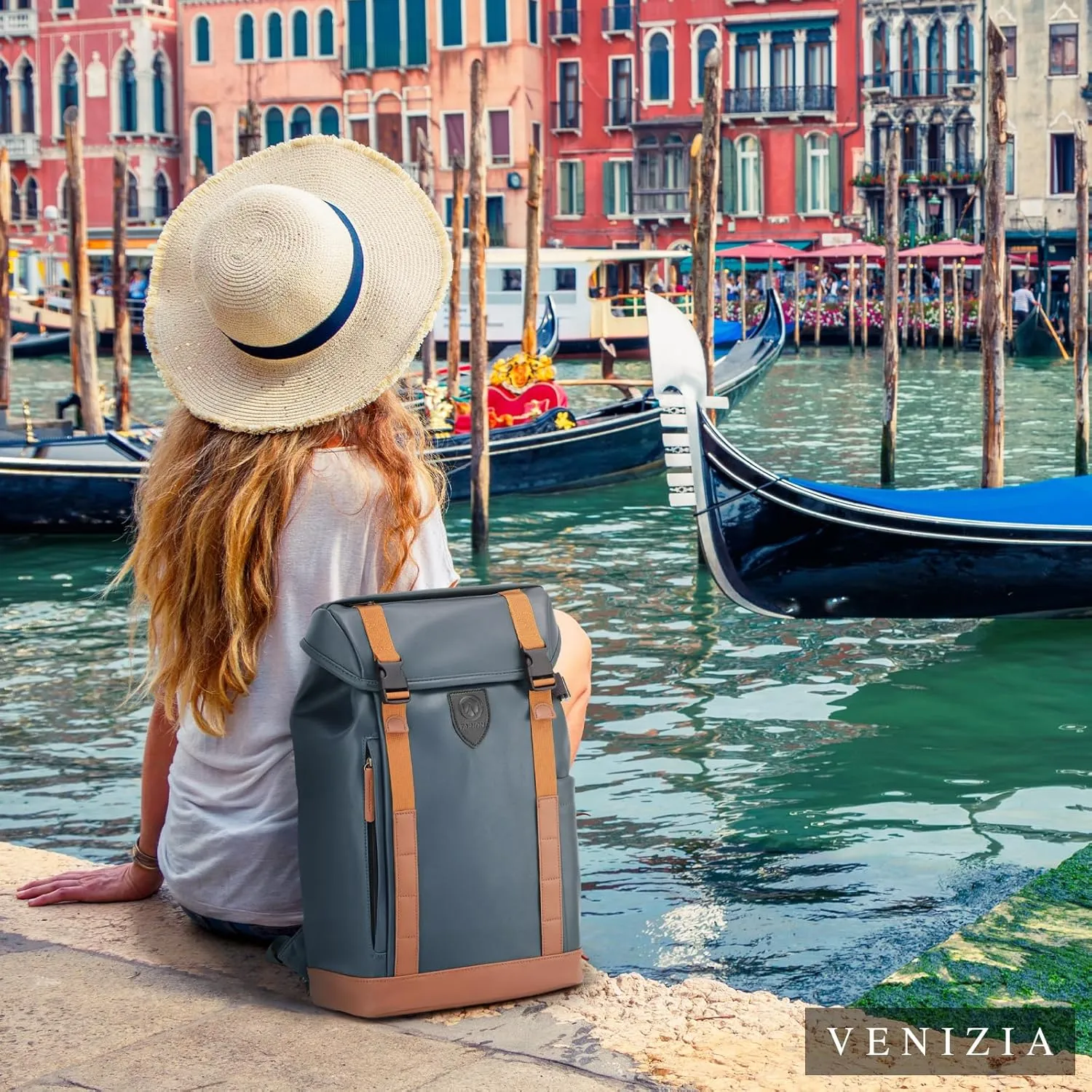 TARION Leather Camera Backpack - Waterproof Camera Bag with Removable Insert, 14" Laptop Compartment, Anti-theft Top & Back Access, Convertible Daily Backpack for Photographer, Venizia Blue