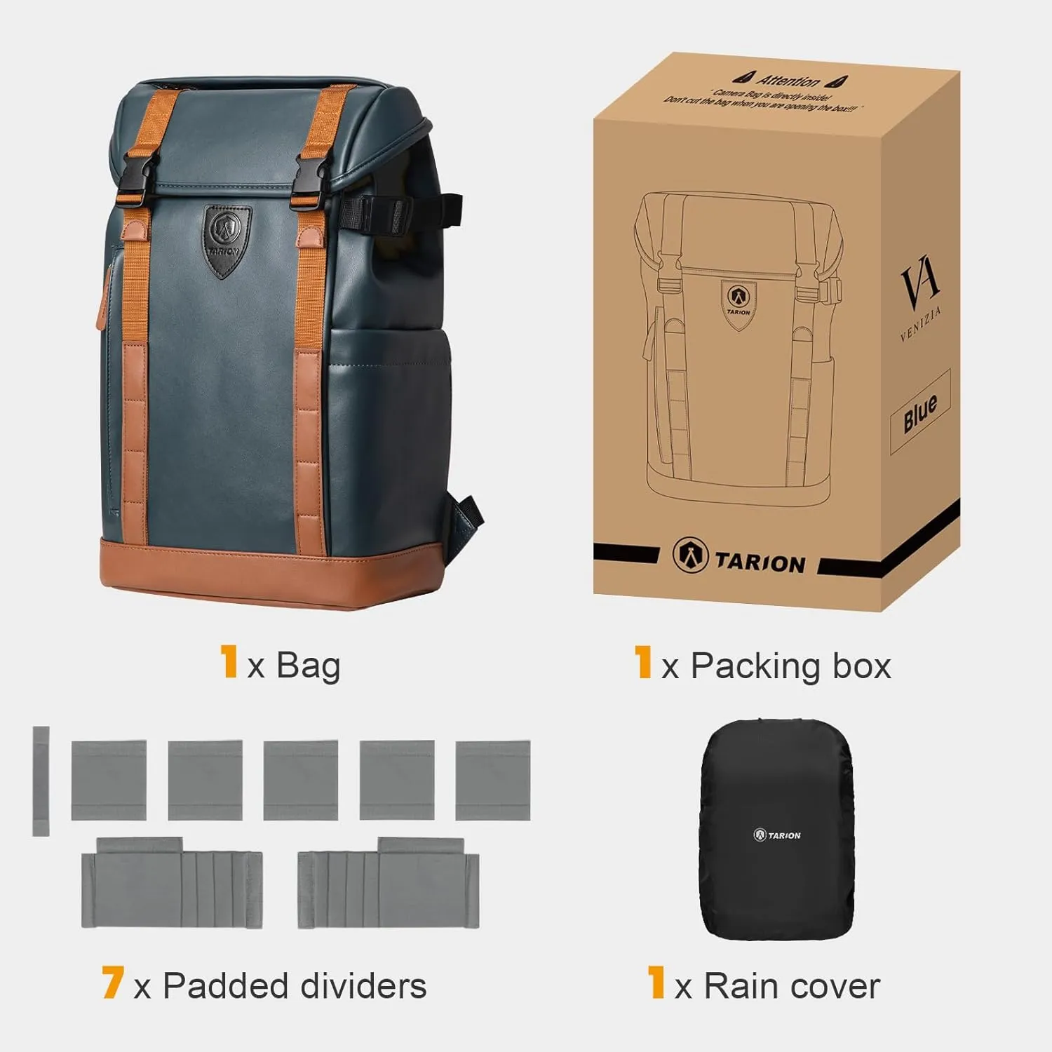 TARION Leather Camera Backpack - Waterproof Camera Bag with Removable Insert, 14" Laptop Compartment, Anti-theft Top & Back Access, Convertible Daily Backpack for Photographer, Venizia Blue