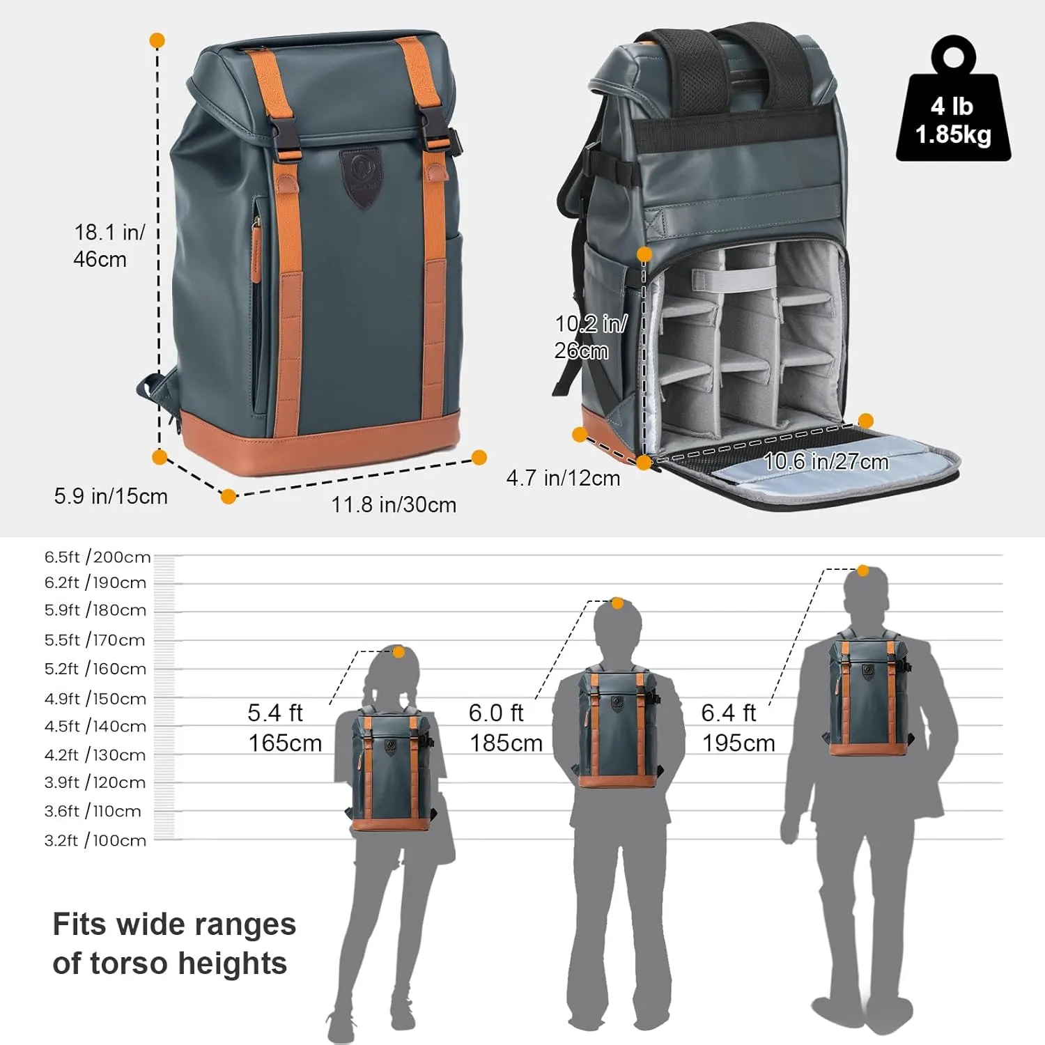 TARION Leather Camera Backpack - Waterproof Camera Bag with Removable Insert, 14" Laptop Compartment, Anti-theft Top & Back Access, Convertible Daily Backpack for Photographer, Venizia Blue