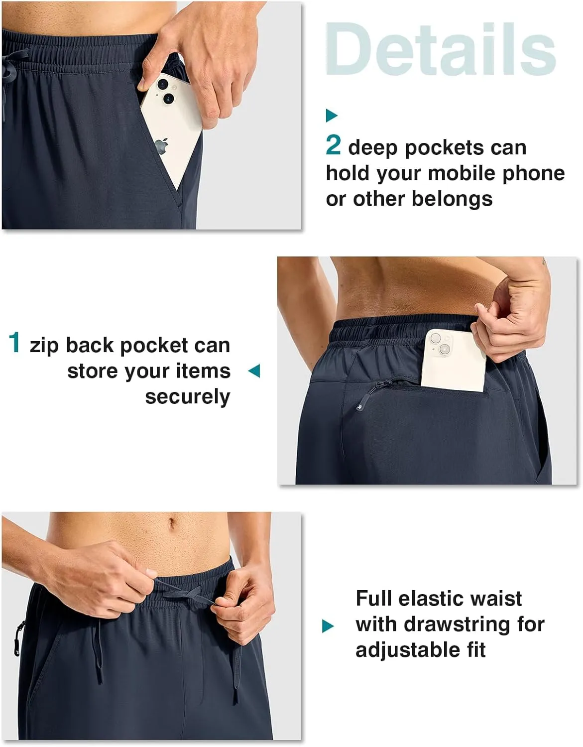 TBMPOY Mens Hiking Pants Lightweight Quick Dry 3 Pockets Travel Fishing Water-Resistant Athletic Workout Sweatpants