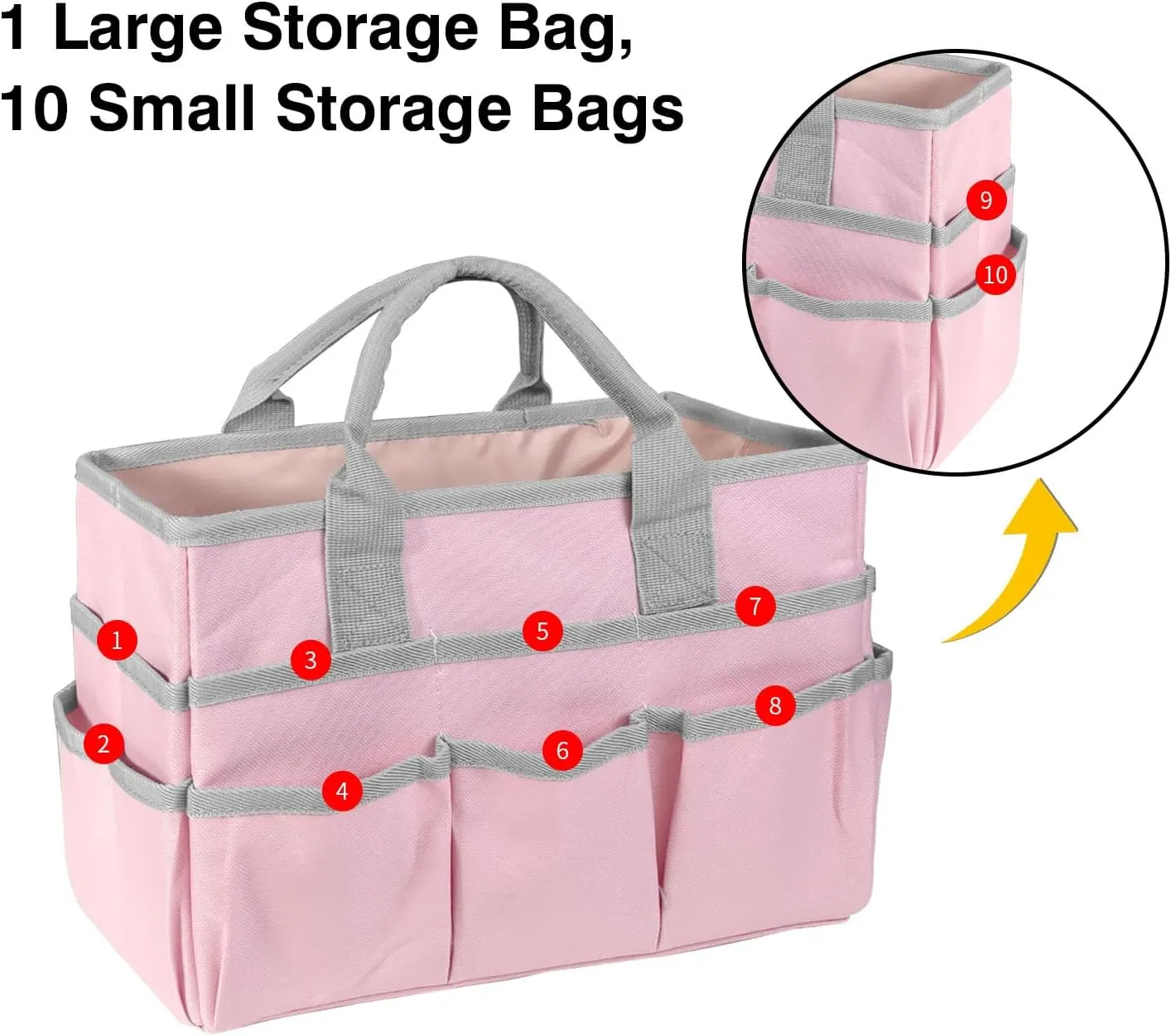 Teacher Handle Tote Bag Organizer ,Tote Bag Organization for Crafts,Art,Paper,Books ,School,Sewing,Travel with Handles,Ofiice Supplies StorageTote Bag Organization for Crafts,Art,Paper,Books (Pink)
