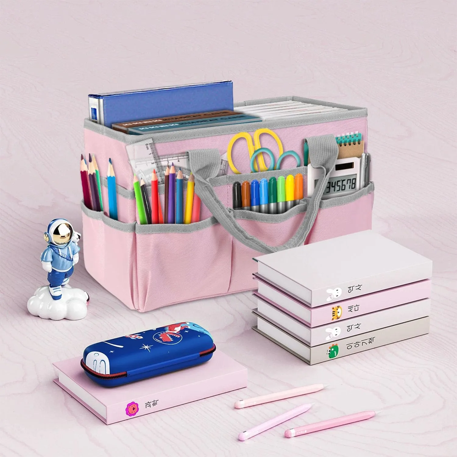 Teacher Handle Tote Bag Organizer ,Tote Bag Organization for Crafts,Art,Paper,Books ,School,Sewing,Travel with Handles,Ofiice Supplies StorageTote Bag Organization for Crafts,Art,Paper,Books (Pink)