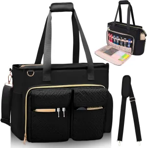 Teacher Tote Bag with 15.6 Inch Laptop Compartment, Soft Nylon Teacher Utility Bag with Multiple Pocket& Shoulder Strap, Large Work Tote Bag for Office& Teacher Supplies Organizer Women (Black)