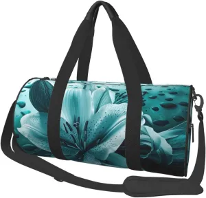 Teal Lily Printed Sports Gym Bag for Men Women Foldable Duffel Bag Carry On Weekender Bag for Travel Sports